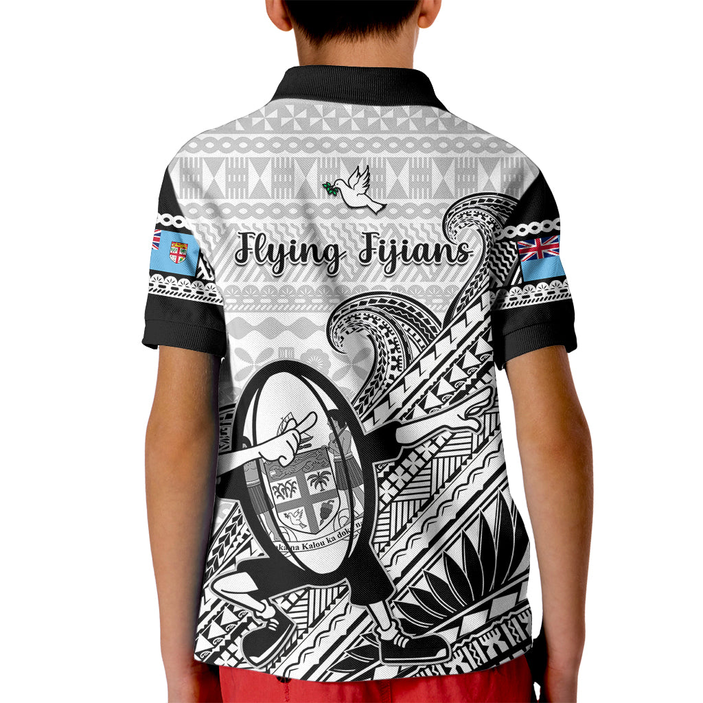 Fiji Tapa Rugby Kid Polo Shirt Flying Fijian 2023 World Cup With Dabbing Ball LT14 - Polynesian Pride