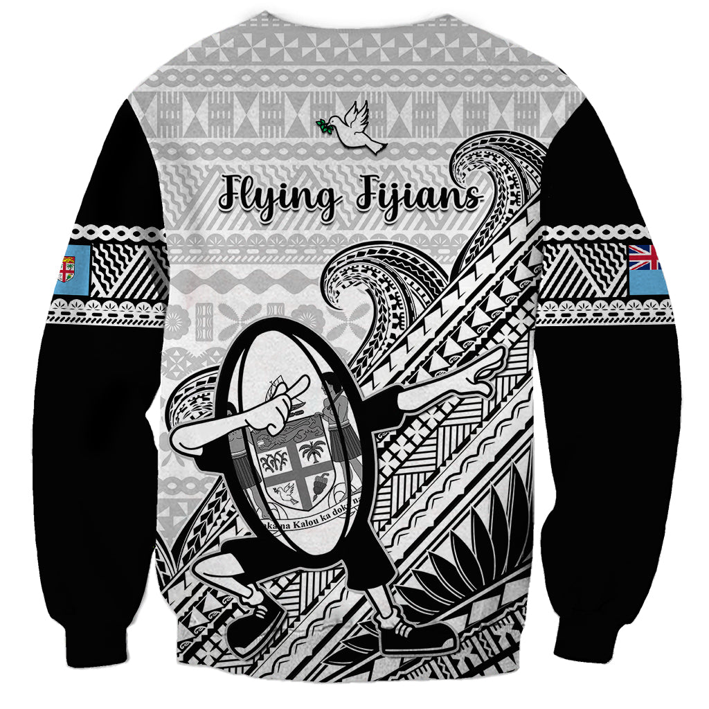 Fiji Tapa Rugby Sweatshirt Flying Fijian 2023 World Cup With Dabbing Ball LT14 - Polynesian Pride