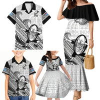 Custom Fiji Tapa Rugby Family Matching Mermaid Dress and Hawaiian Shirt Flying Fijian 2023 World Cup With Dabbing Ball LT14 - Polynesian Pride