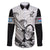 Custom Fiji Tapa Rugby Family Matching Off Shoulder Long Sleeve Dress and Hawaiian Shirt Flying Fijian 2023 World Cup With Dabbing Ball LT14 Dad's Shirt - Long Sleeve White - Polynesian Pride