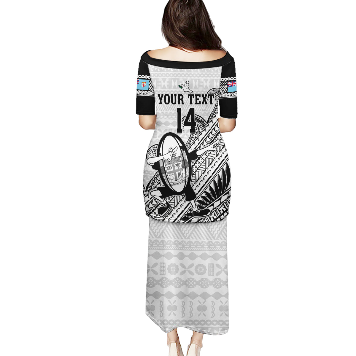 Custom Fiji Tapa Rugby Family Matching Puletasi Dress and Hawaiian Shirt Flying Fijian 2023 World Cup With Dabbing Ball LT14 - Polynesian Pride