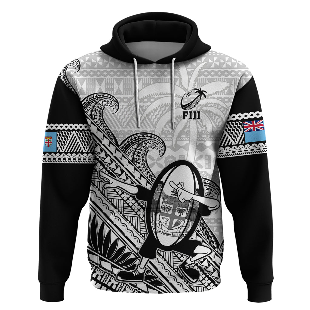 Custom Fiji Tapa Rugby Hoodie Flying Fijian 2023 World Cup With Dabbing Ball LT14 Pullover Hoodie White - Polynesian Pride