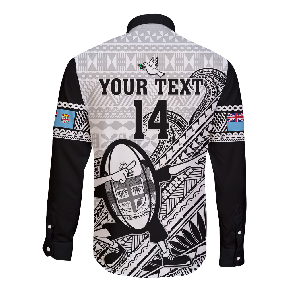 Custom Fiji Tapa Rugby Long Sleeve Button Shirt Flying Fijian 2023 World Cup With Dabbing Ball LT14 - Polynesian Pride