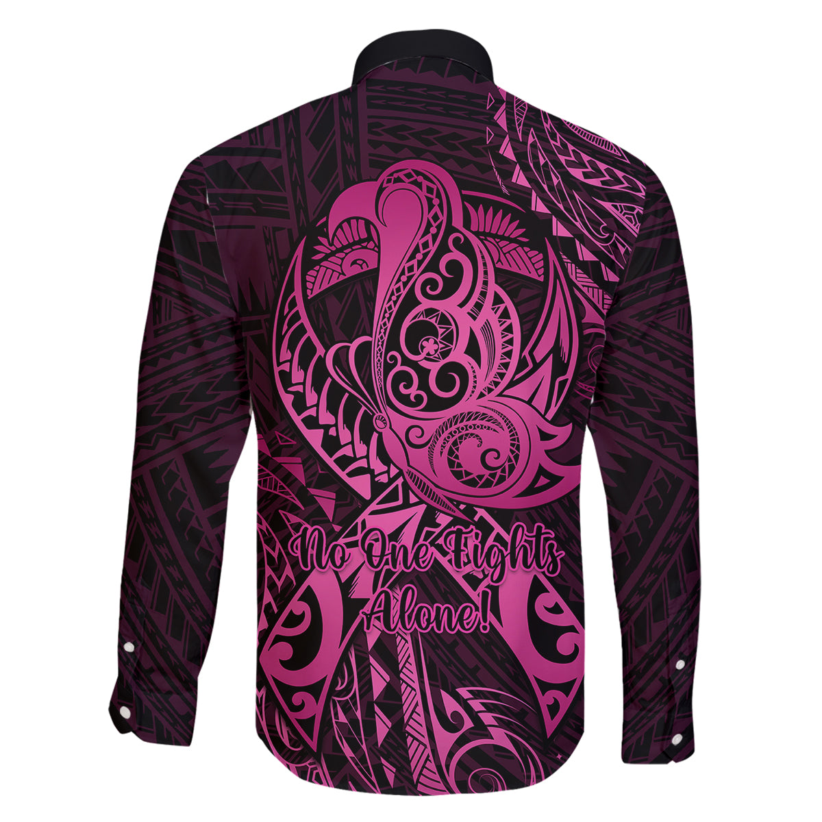 Polynesia Breast Cancer Awareness Family Matching Puletasi Dress and Hawaiian Shirt No One Fights Alone Pink Ribbon With Butterfly LT14 - Polynesian Pride