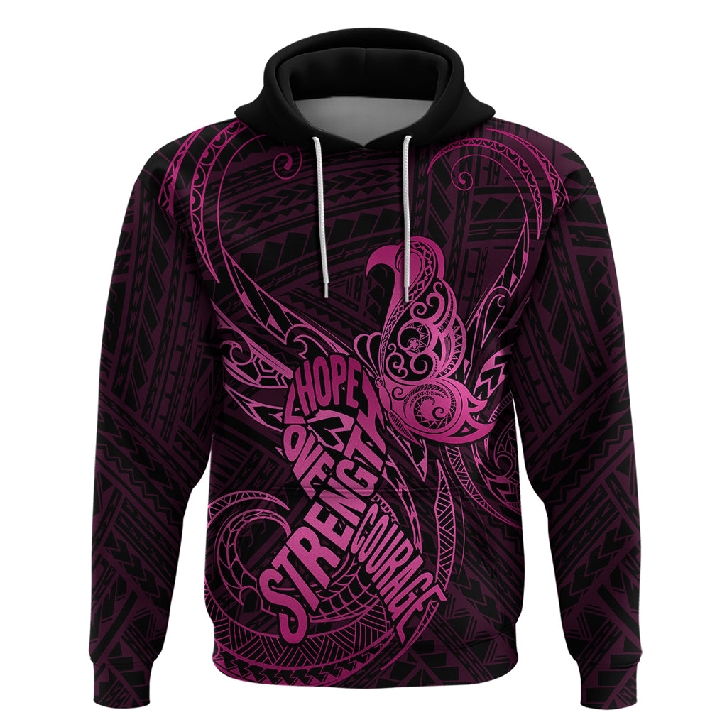 Polynesia Breast Cancer Awareness Hoodie No One Fights Alone Pink Ribbon With Butterfly LT14 Pink - Polynesian Pride