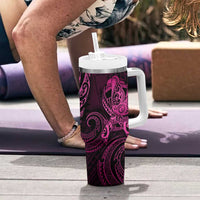 Polynesia Breast Cancer Awareness Tumbler With Handle No One Fights Alone Pink Ribbon With Butterfly