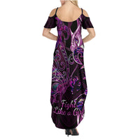 Personalised New Zealand Breast Cancer Family Matching Summer Maxi Dress and Hawaiian Shirt Fight Like A Girl Pink Manaia Fern With Paua Shell LT14 - Polynesian Pride