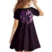 Personalised New Zealand Breast Cancer Kid Short Sleeve Dress Fight Like A Girl Pink Manaia Fern With Paua Shell LT14 - Polynesian Pride