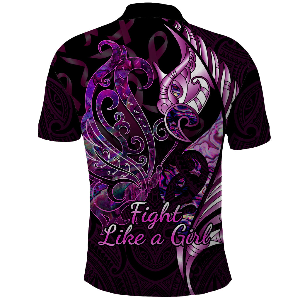 Personalised New Zealand Breast Cancer Polo Shirt Fight Like A Girl Pink Manaia Fern With Paua Shell LT14 - Polynesian Pride