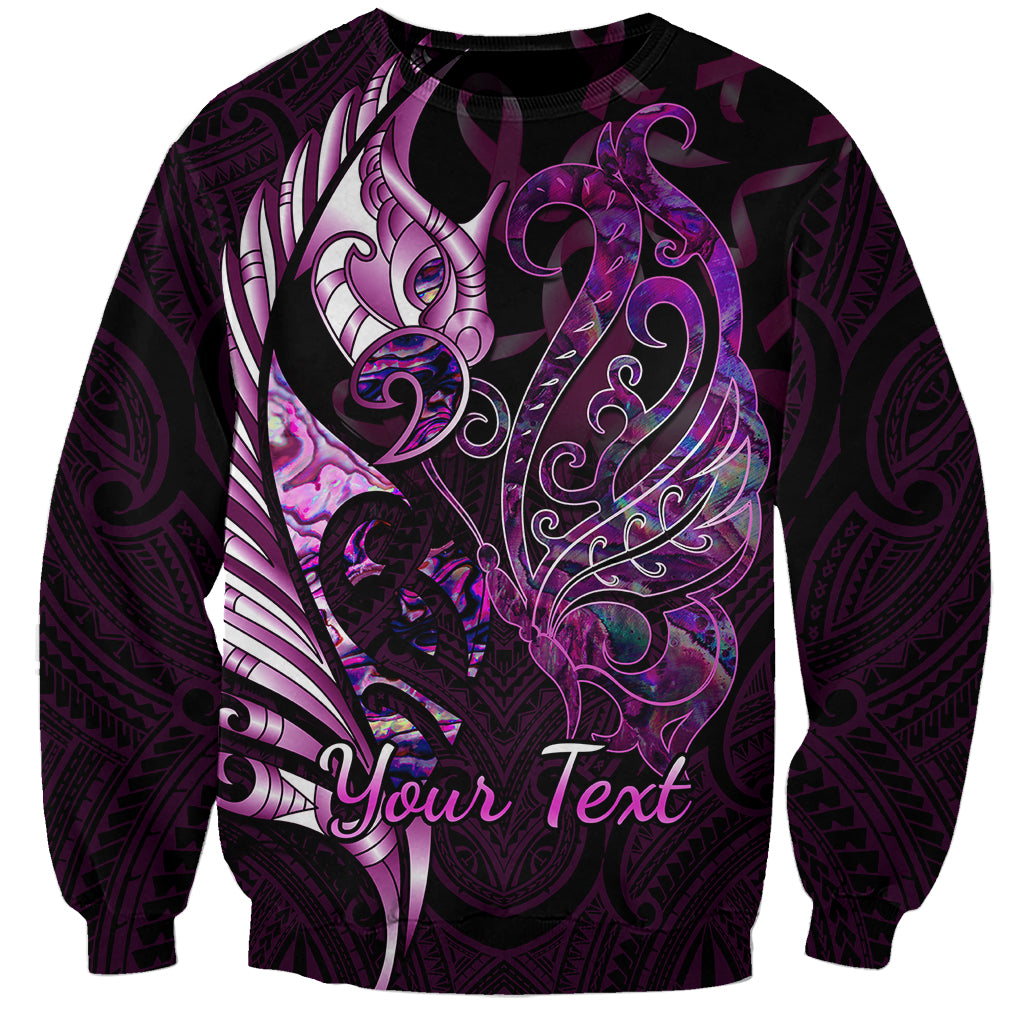 Personalised New Zealand Breast Cancer Sweatshirt Fight Like A Girl Pink Manaia Fern With Paua Shell LT14 Unisex Pink - Polynesian Pride