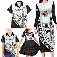 Custom Fiji Rugby Family Matching Long Sleeve Bodycon Dress and Hawaiian Shirt Go Champions Fijian Tapa Cloth