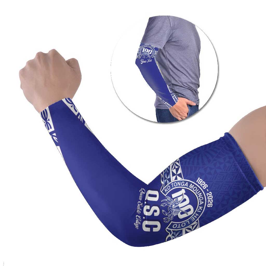 Personalised Queen Salote College Arm Sleeves Kolisi Fefine 100th Anniversary Kupesi Blue - Polynesian Pride