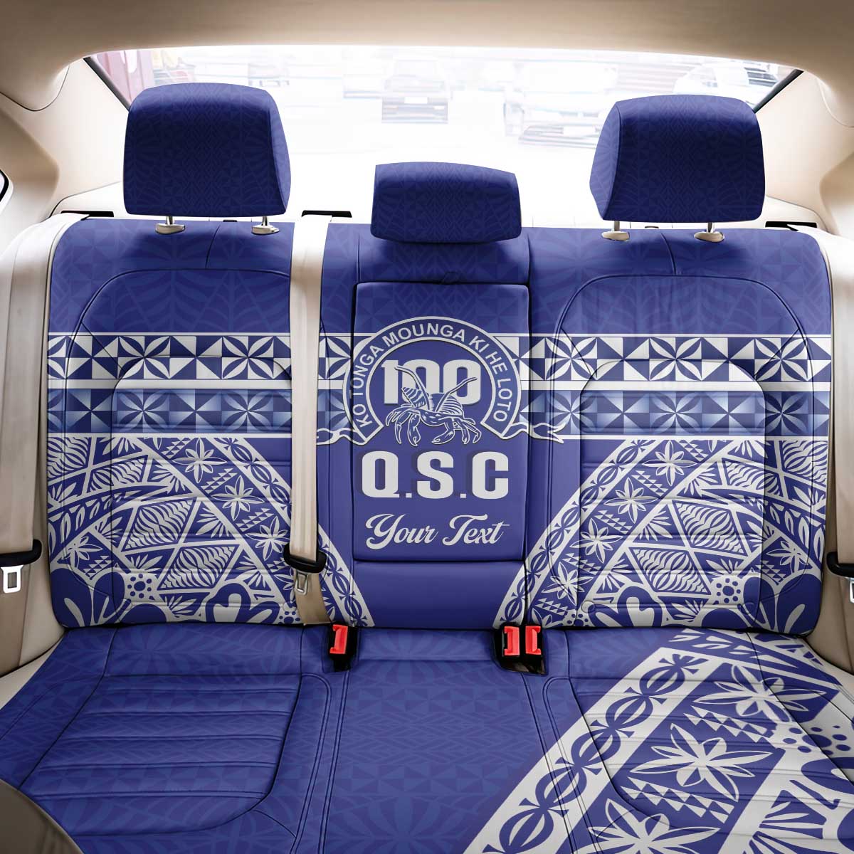 Personalised Queen Salote College Back Car Seat Cover Kolisi Fefine 100th Anniversary Kupesi Blue - Polynesian Pride