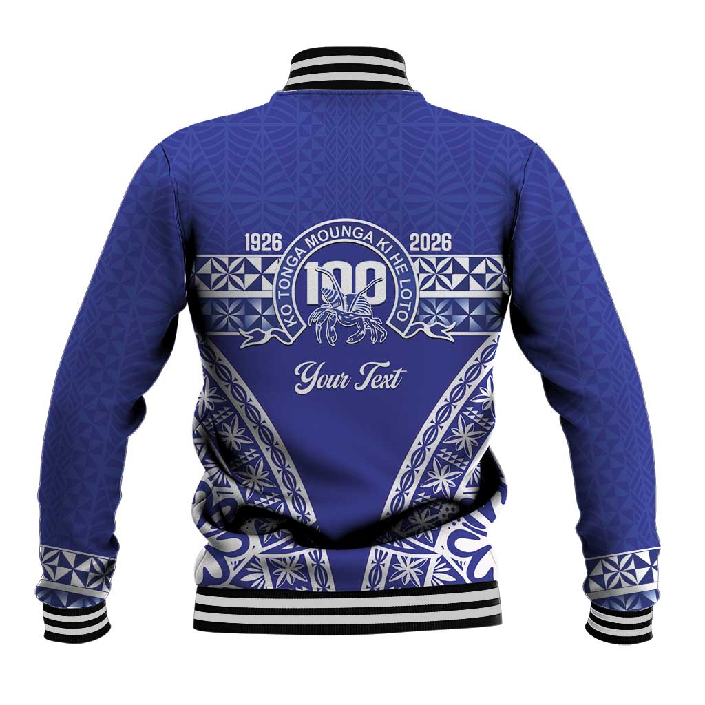 Personalised Queen Salote College Baseball Jacket Kolisi Fefine 100th Anniversary Kupesi Blue - Polynesian Pride