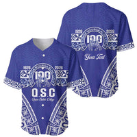 Personalised Queen Salote College Baseball Jersey Kolisi Fefine 100th Anniversary Kupesi Blue - Polynesian Pride