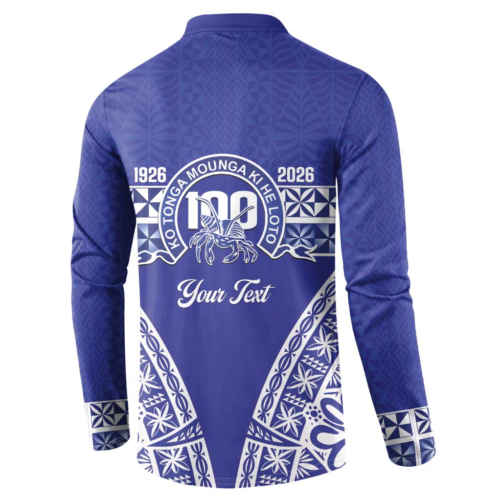 Personalised Queen Salote College Button Sweatshirt Kolisi Fefine 100th Anniversary Kupesi Blue - Polynesian Pride