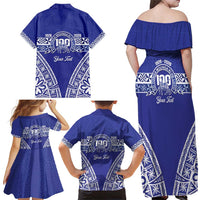 Personalised Queen Salote College Family Matching Off Shoulder Maxi Dress and Hawaiian Shirt Kolisi Fefine 100th Anniversary Kupesi Blue - Polynesian Pride