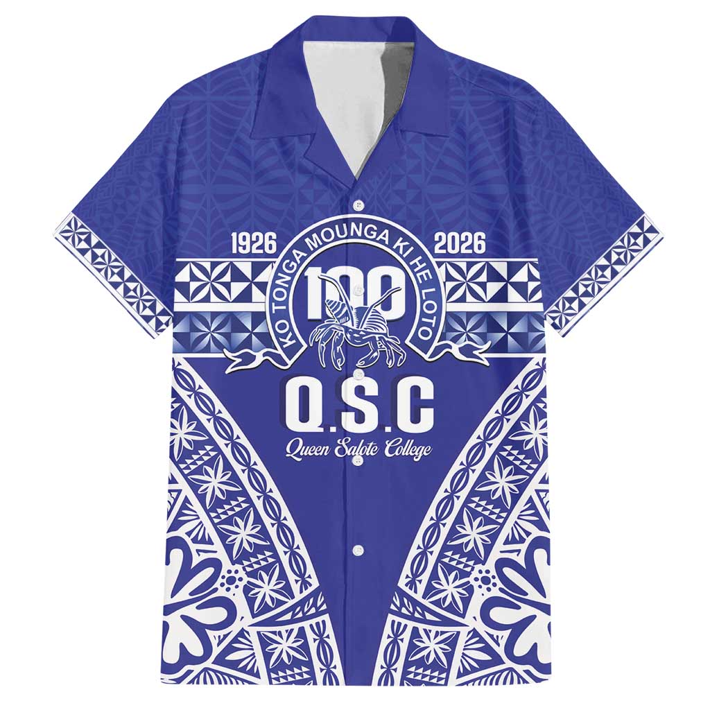 Personalised Queen Salote College Family Matching Off Shoulder Short Dress and Hawaiian Shirt Kolisi Fefine 100th Anniversary Kupesi Blue - Polynesian Pride