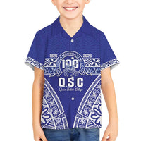 Personalised Queen Salote College Family Matching Puletasi and Hawaiian Shirt Kolisi Fefine 100th Anniversary Kupesi Blue - Polynesian Pride
