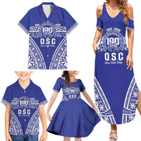 Personalised Queen Salote College Family Matching Summer Maxi Dress and Hawaiian Shirt Kolisi Fefine 100th Anniversary Kupesi Blue LT14 - Polynesian Pride