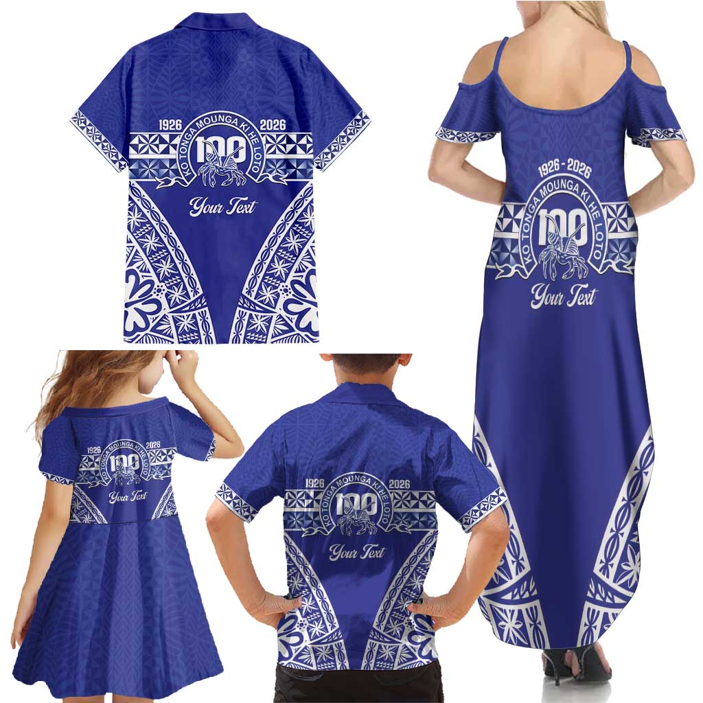 Personalised Queen Salote College Family Matching Summer Maxi Dress and Hawaiian Shirt Kolisi Fefine 100th Anniversary Kupesi Blue LT14 - Polynesian Pride