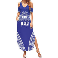 Personalised Queen Salote College Family Matching Summer Maxi Dress and Hawaiian Shirt Kolisi Fefine 100th Anniversary Kupesi Blue LT14 Mom's Dress Blue - Polynesian Pride