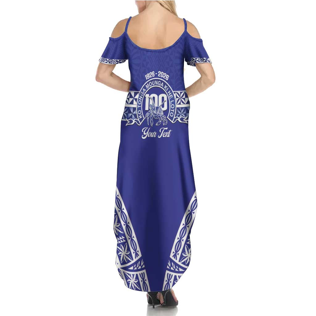 Personalised Queen Salote College Family Matching Summer Maxi Dress and Hawaiian Shirt Kolisi Fefine 100th Anniversary Kupesi Blue LT14 - Polynesian Pride