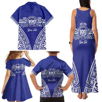 Personalised Queen Salote College Family Matching Tank Maxi Dress and Hawaiian Shirt Kolisi Fefine 100th Anniversary Kupesi Blue - undefined