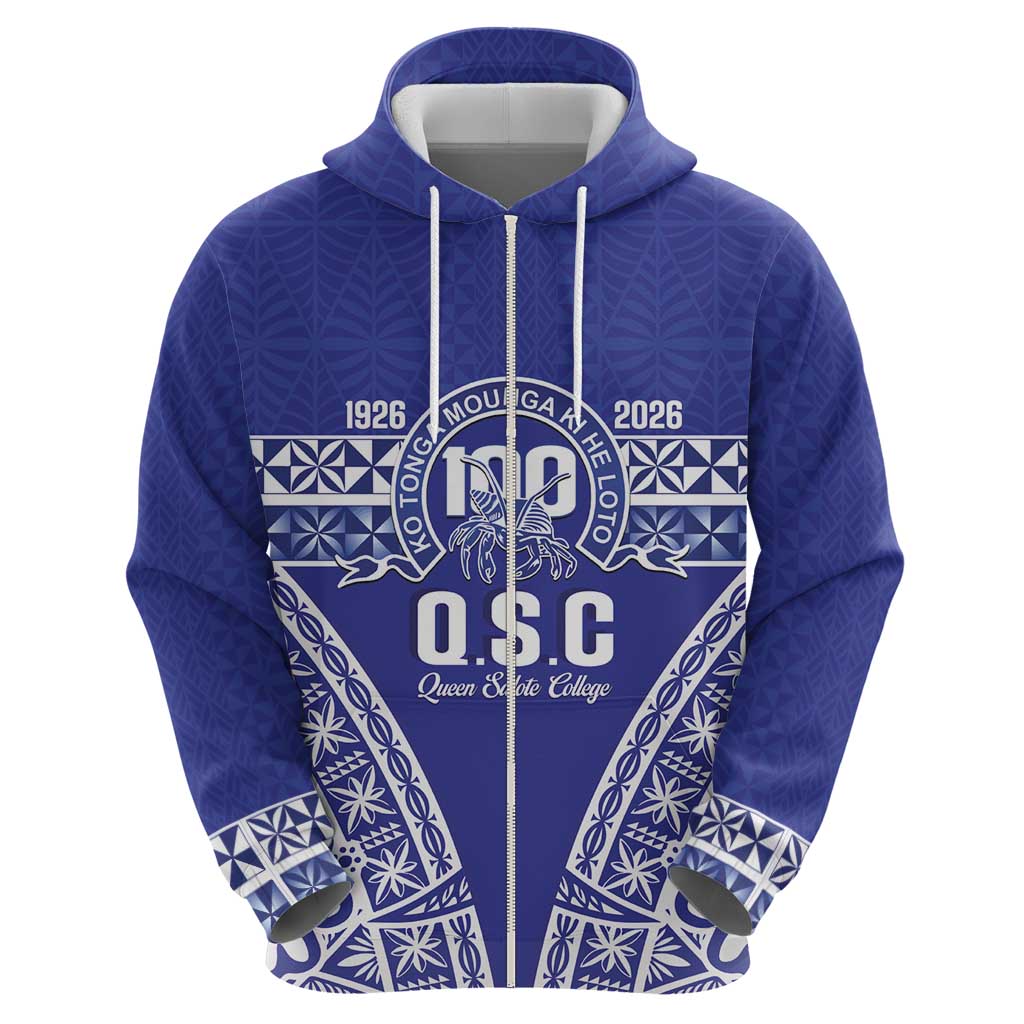 Personalised Queen Salote College Hoodie Kolisi Fefine 100th Anniversary Kupesi Blue - Polynesian Pride