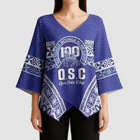 Personalised Queen Salote College Kimono Sleeve Blouse Kolisi Fefine 100th Anniversary Kupesi Blue - Polynesian Pride