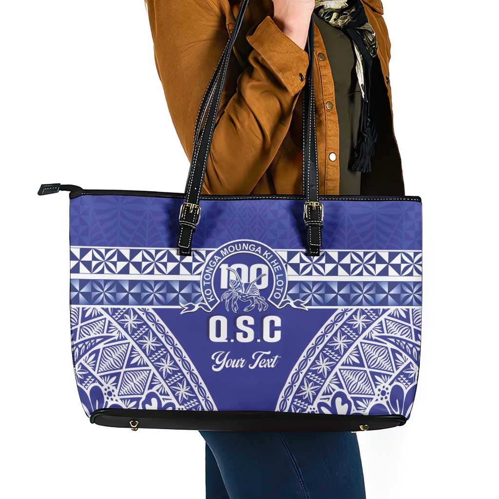 Personalised Queen Salote College Leather Tote Bag Kolisi Fefine 100th Anniversary Kupesi Blue - Polynesian Pride