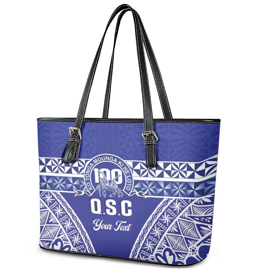 Personalised Queen Salote College Leather Tote Bag Kolisi Fefine 100th Anniversary Kupesi Blue - Polynesian Pride