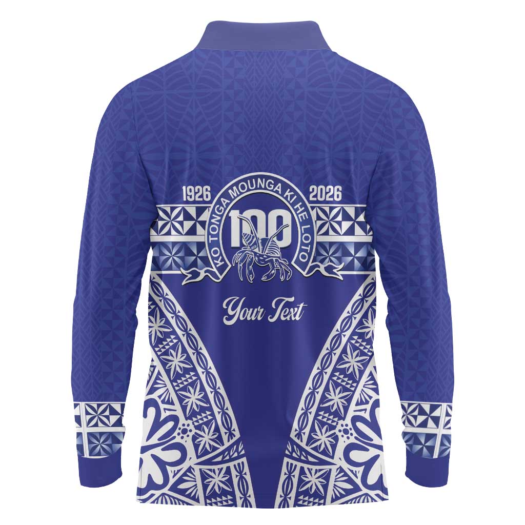 Personalised Queen Salote College Long Sleeve Polo Shirt Kolisi Fefine 100th Anniversary Kupesi Blue - Polynesian Pride