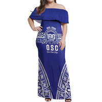 Personalised Queen Salote College Off Shoulder Maxi Dress Kolisi Fefine 100th Anniversary Kupesi Blue - Polynesian Pride
