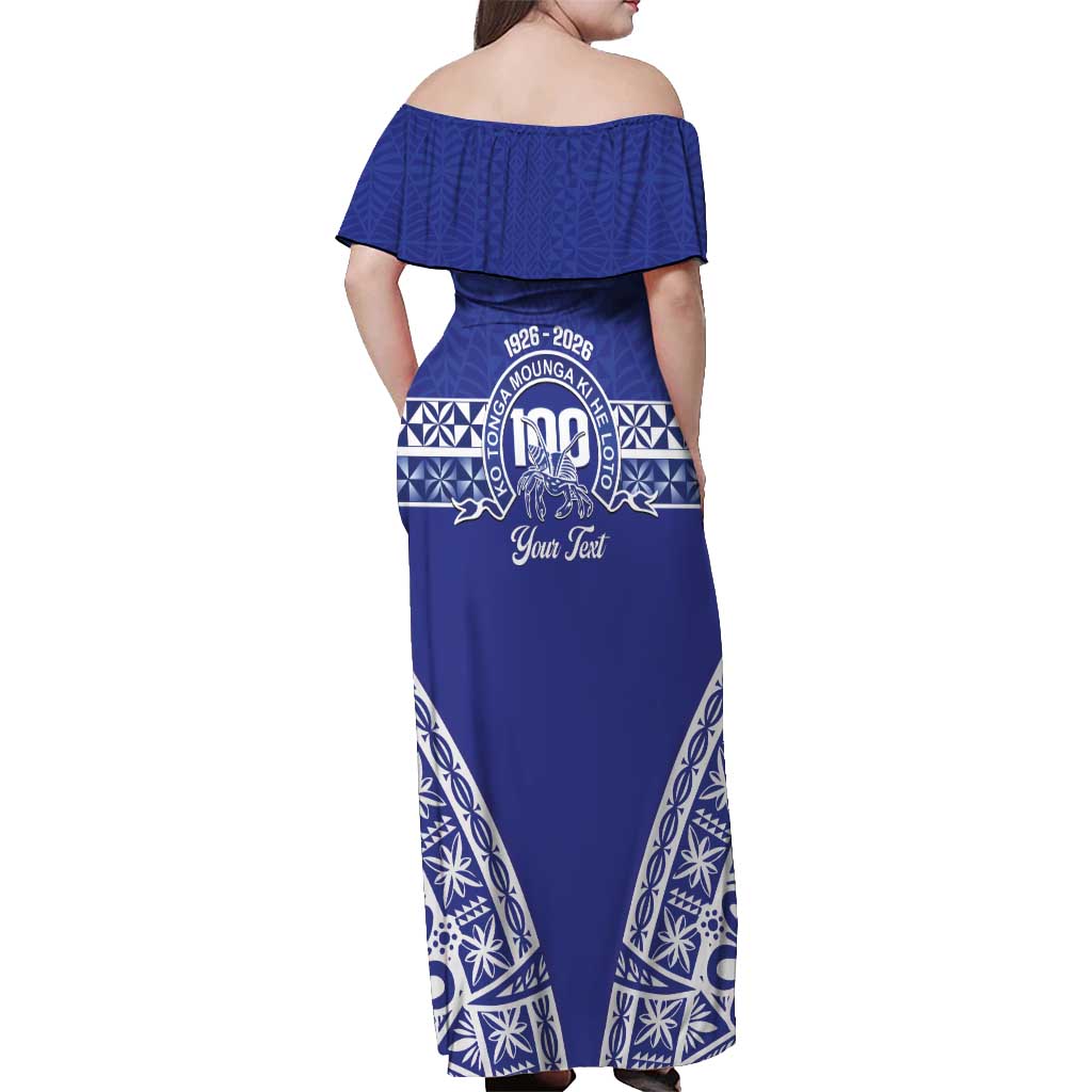 Personalised Queen Salote College Off Shoulder Maxi Dress Kolisi Fefine 100th Anniversary Kupesi Blue - Polynesian Pride