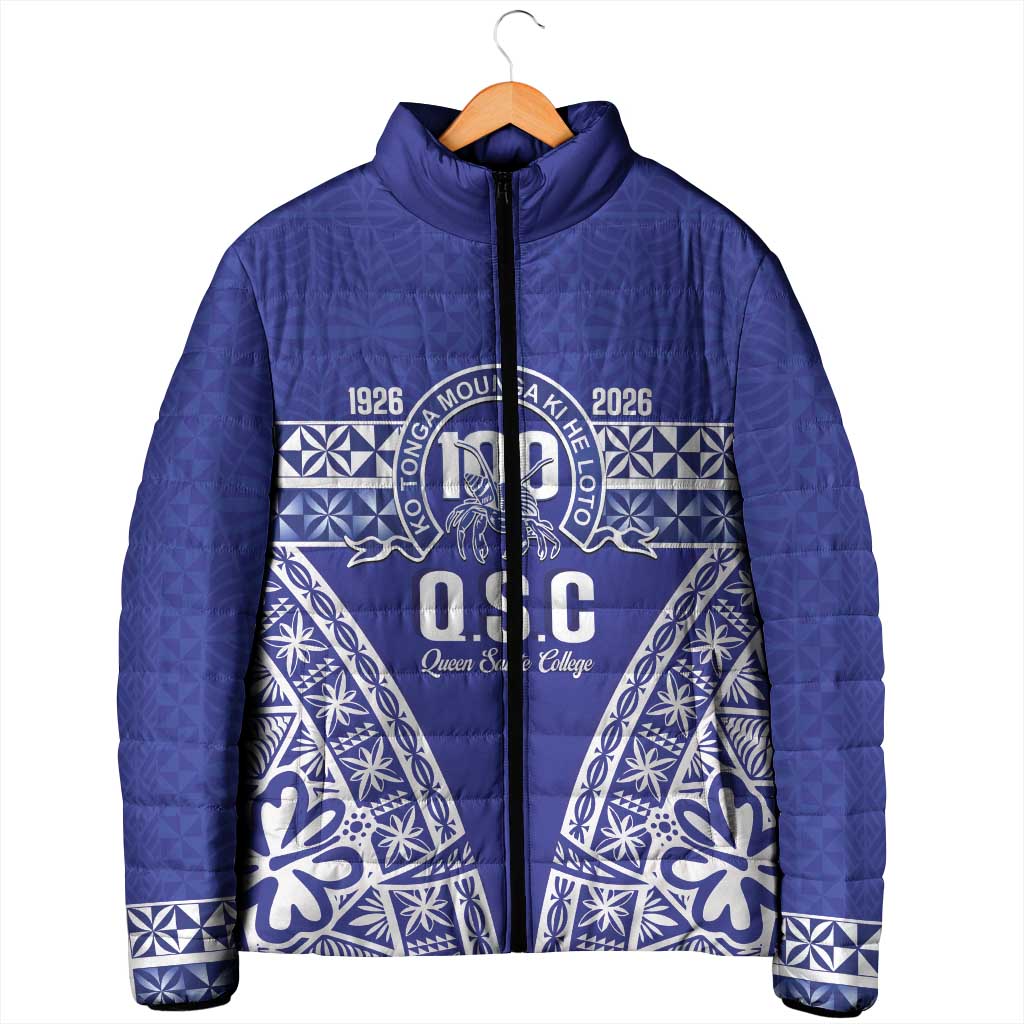 Personalised Queen Salote College Padded Jacket Kolisi Fefine 100th Anniversary Kupesi Blue - Polynesian Pride