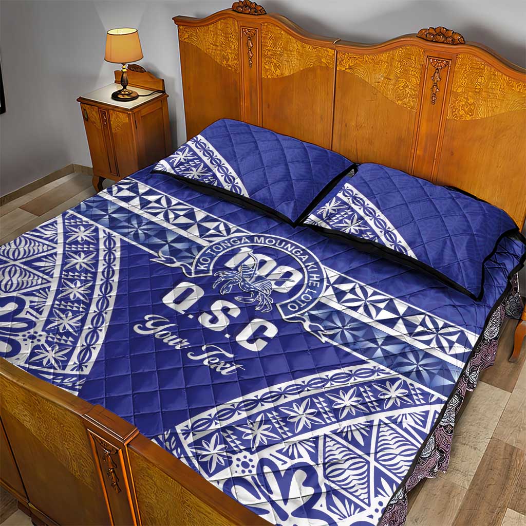 Personalised Queen Salote College Quilt Bed Set Kolisi Fefine 100th Anniversary Kupesi Blue - Polynesian Pride