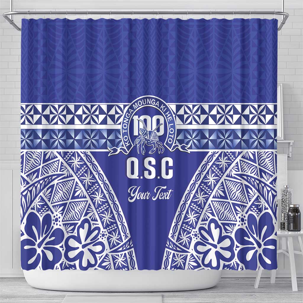 Personalised Queen Salote College Shower Curtain Kolisi Fefine 100th Anniversary Kupesi Blue - Polynesian Pride