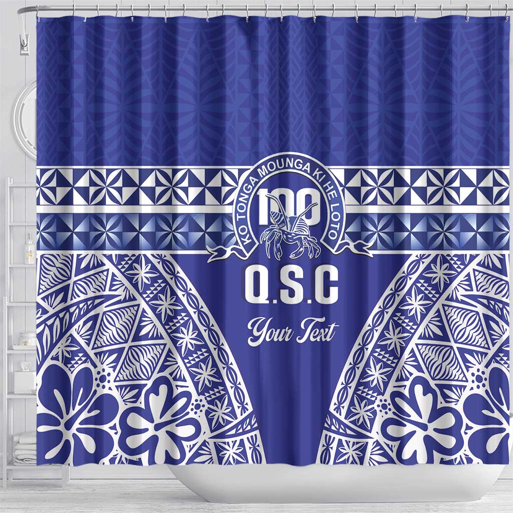 Personalised Queen Salote College Shower Curtain Kolisi Fefine 100th Anniversary Kupesi Blue - Polynesian Pride