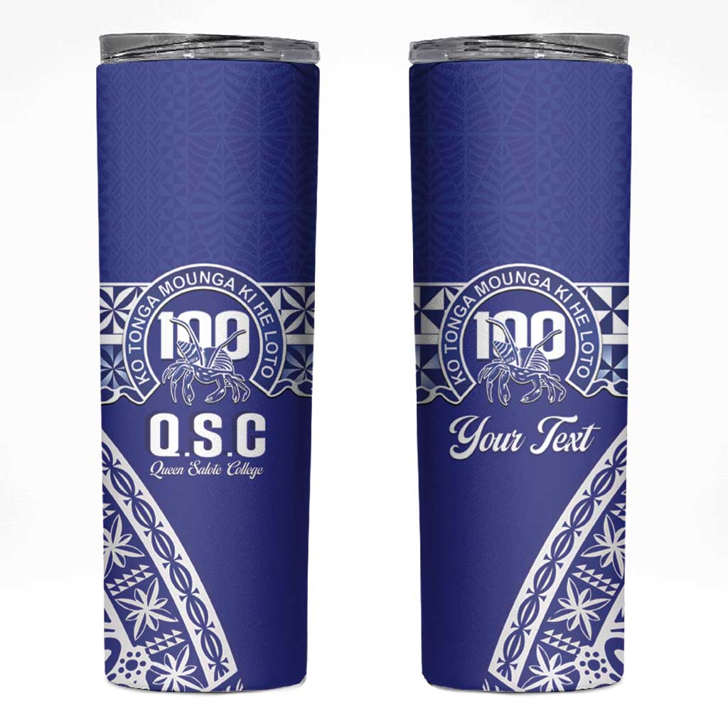 Personalised Queen Salote College Skinny Tumbler Kolisi Fefine 100th Anniversary Kupesi Blue - Polynesian Pride