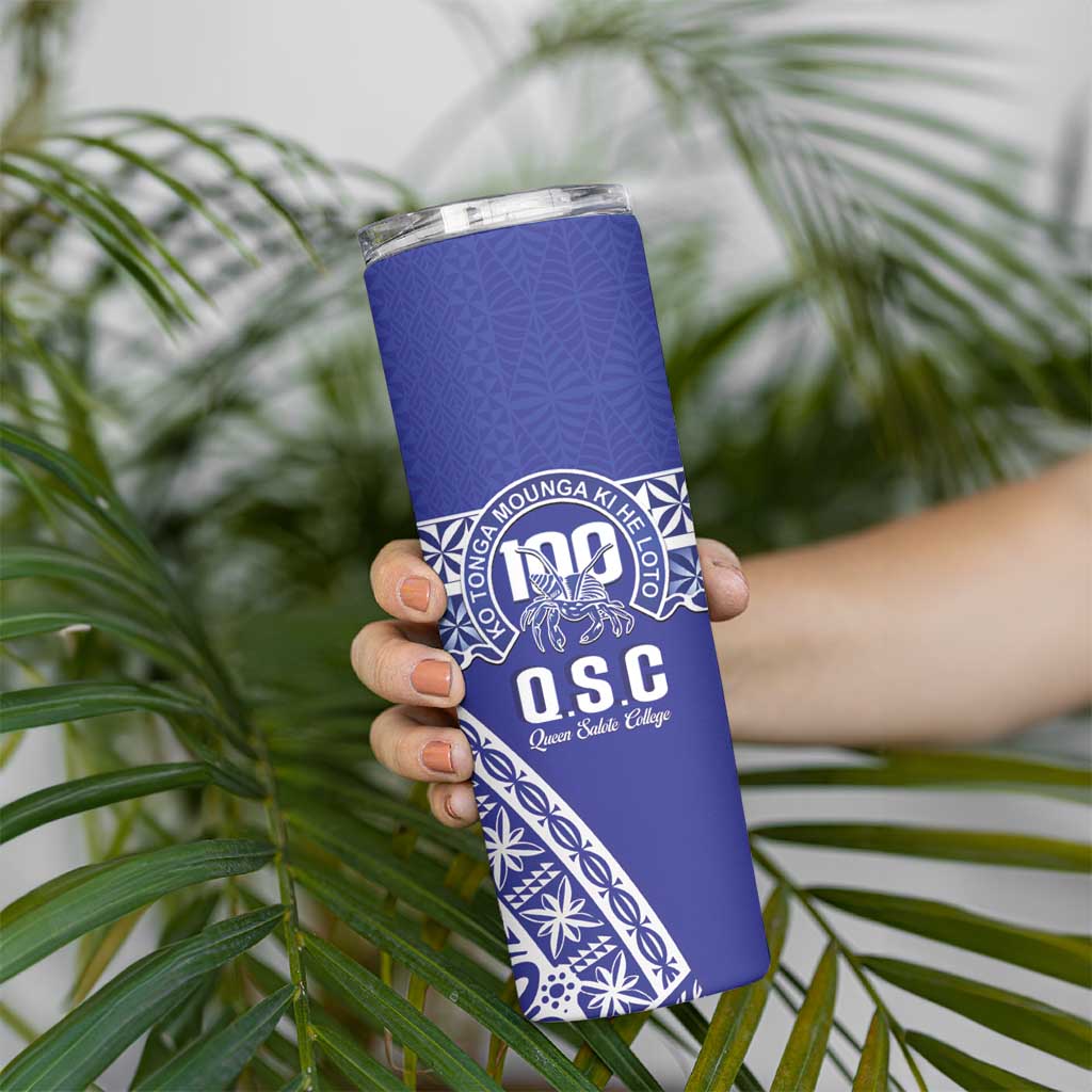 Personalised Queen Salote College Skinny Tumbler Kolisi Fefine 100th Anniversary Kupesi Blue - Polynesian Pride