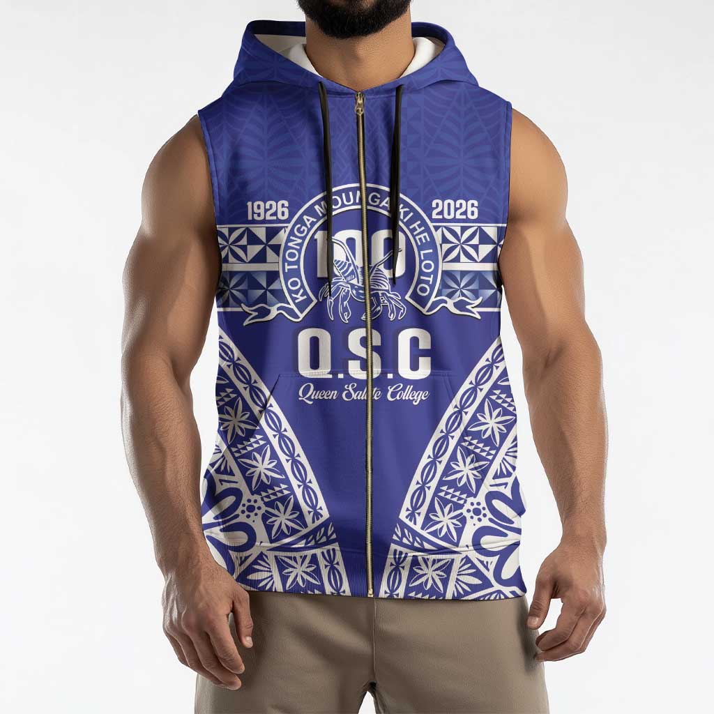 Personalised Queen Salote College Sleeveless Zip Hoodie Kolisi Fefine 100th Anniversary Kupesi Blue - Polynesian Pride