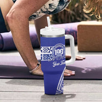 Personalised Queen Salote College Tumbler With Handle Kolisi Fefine 100th Anniversary Kupesi Blue - Polynesian Pride
