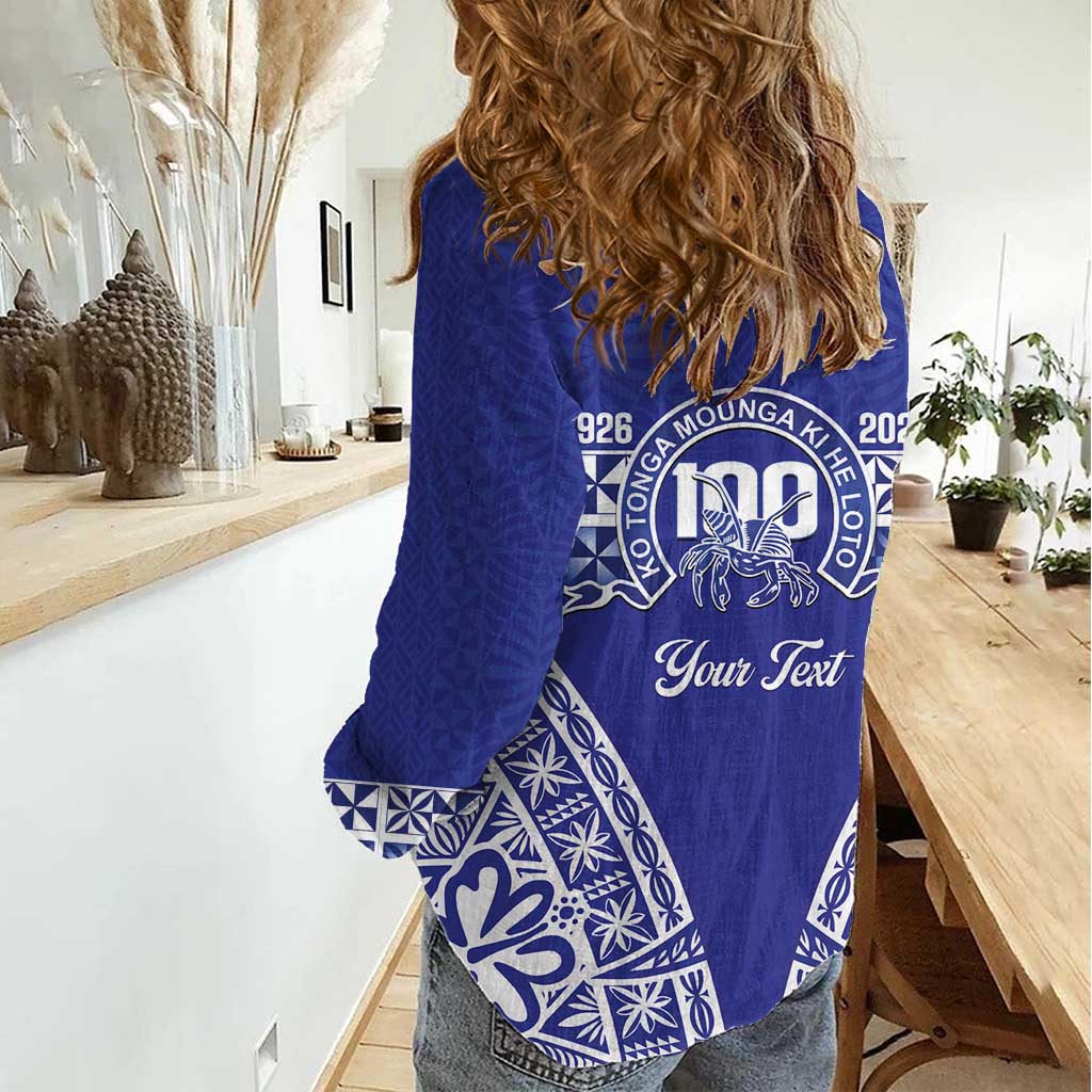 Personalised Queen Salote College Women Casual Shirt Kolisi Fefine 100th Anniversary Kupesi Blue - Polynesian Pride