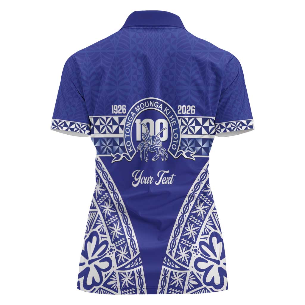 Personalised Queen Salote College Women Polo Shirt Kolisi Fefine 100th Anniversary Kupesi Blue - Polynesian Pride