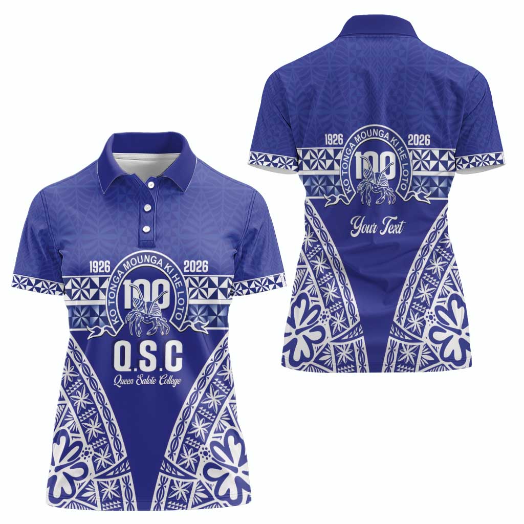 Personalised Queen Salote College Women Polo Shirt Kolisi Fefine 100th Anniversary Kupesi Blue - Polynesian Pride