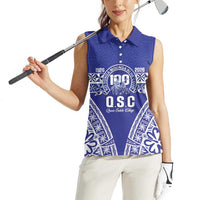 Personalised Queen Salote College Women Sleeveless Polo Shirt Kolisi Fefine 100th Anniversary Kupesi Blue - Polynesian Pride