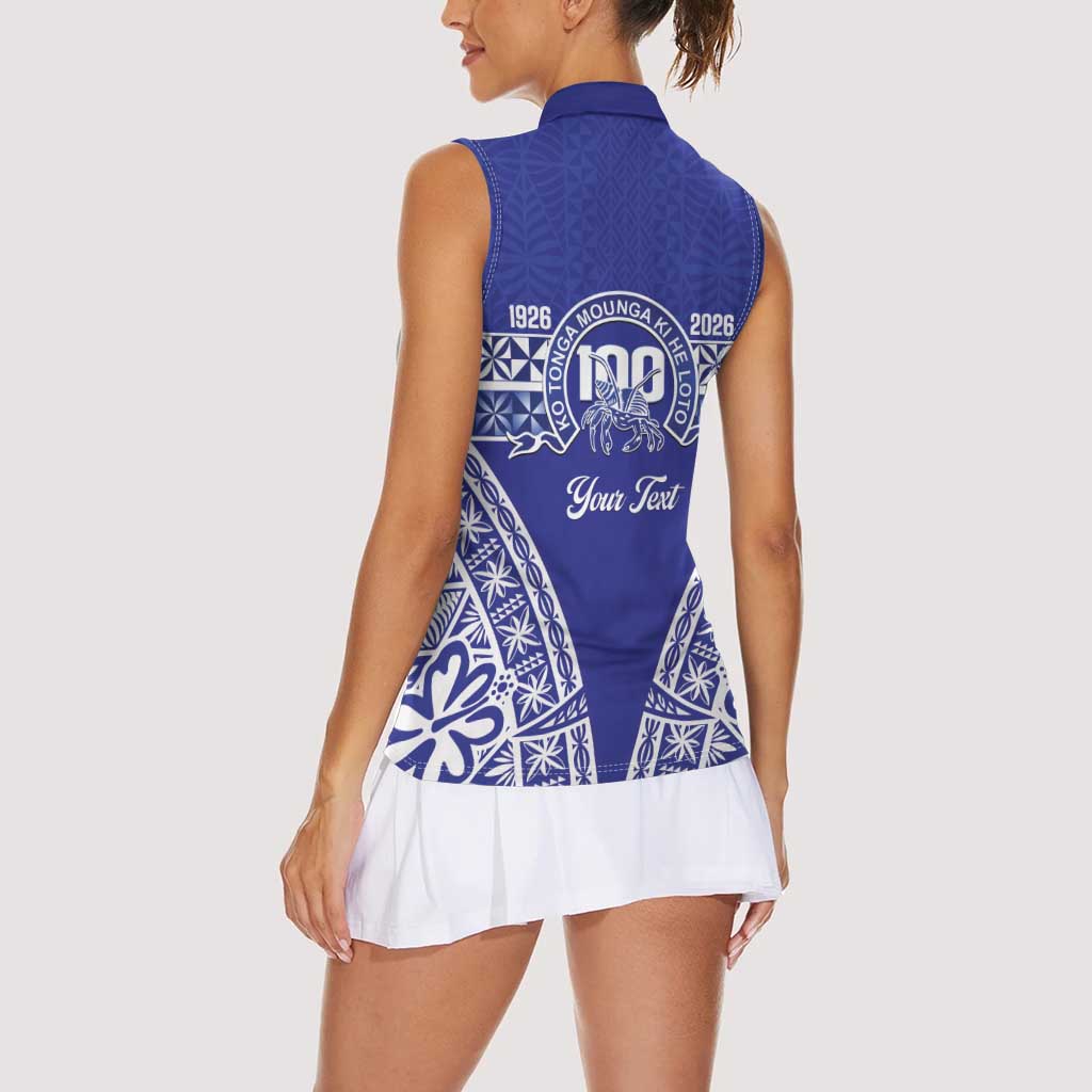 Personalised Queen Salote College Women Sleeveless Polo Shirt Kolisi Fefine 100th Anniversary Kupesi Blue - Polynesian Pride