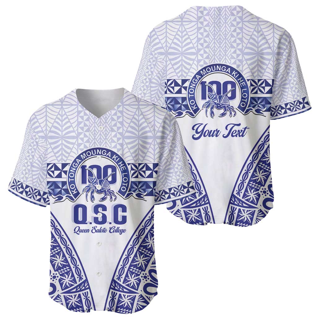 Personalised Queen Salote College Baseball Jersey Kolisi Fefine 100th Anniversary Kupesi White - Polynesian Pride
