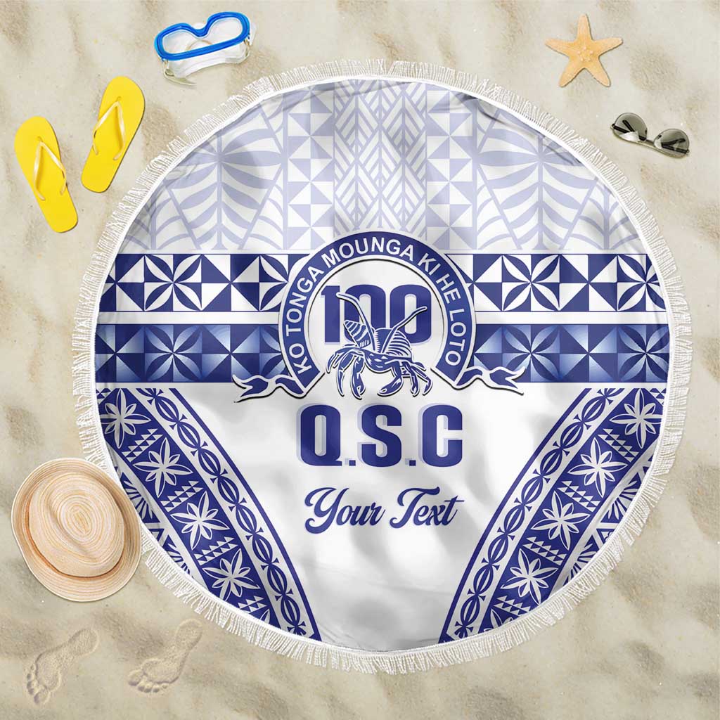 Personalised Queen Salote College Beach Blanket Kolisi Fefine 100th Anniversary Kupesi White - Polynesian Pride